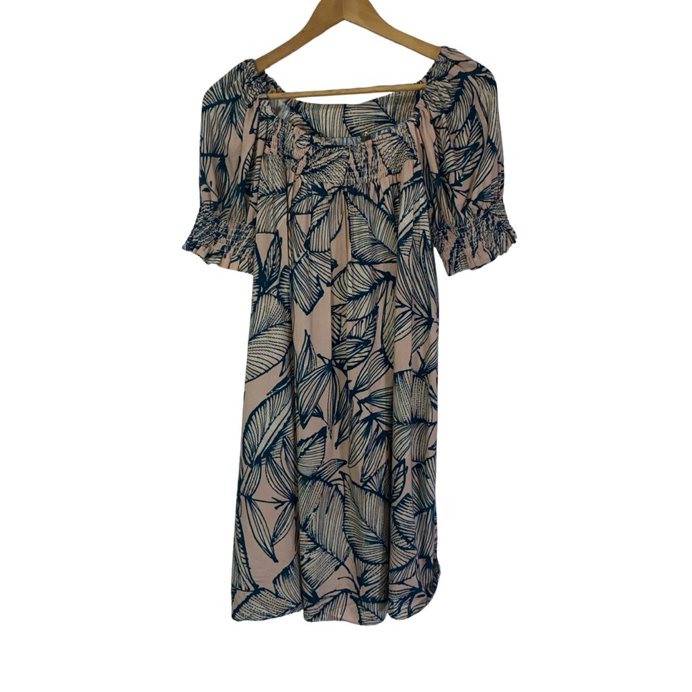 Margaret O’Leary leaf print pink and green midi dress size XS vacation wear